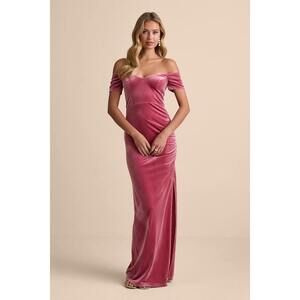 Lulus Glorious Celebration Pink Velvet Off-the-shoulder Maxi Dress - Size XS